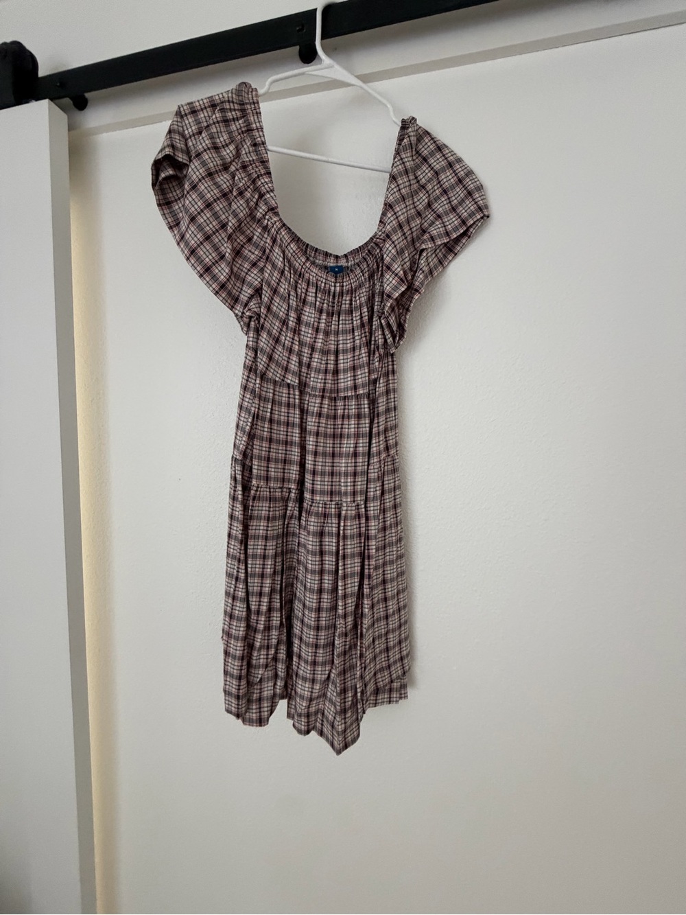 Old Navy Plaid Short Dress in Brown and Cream with Black Accents